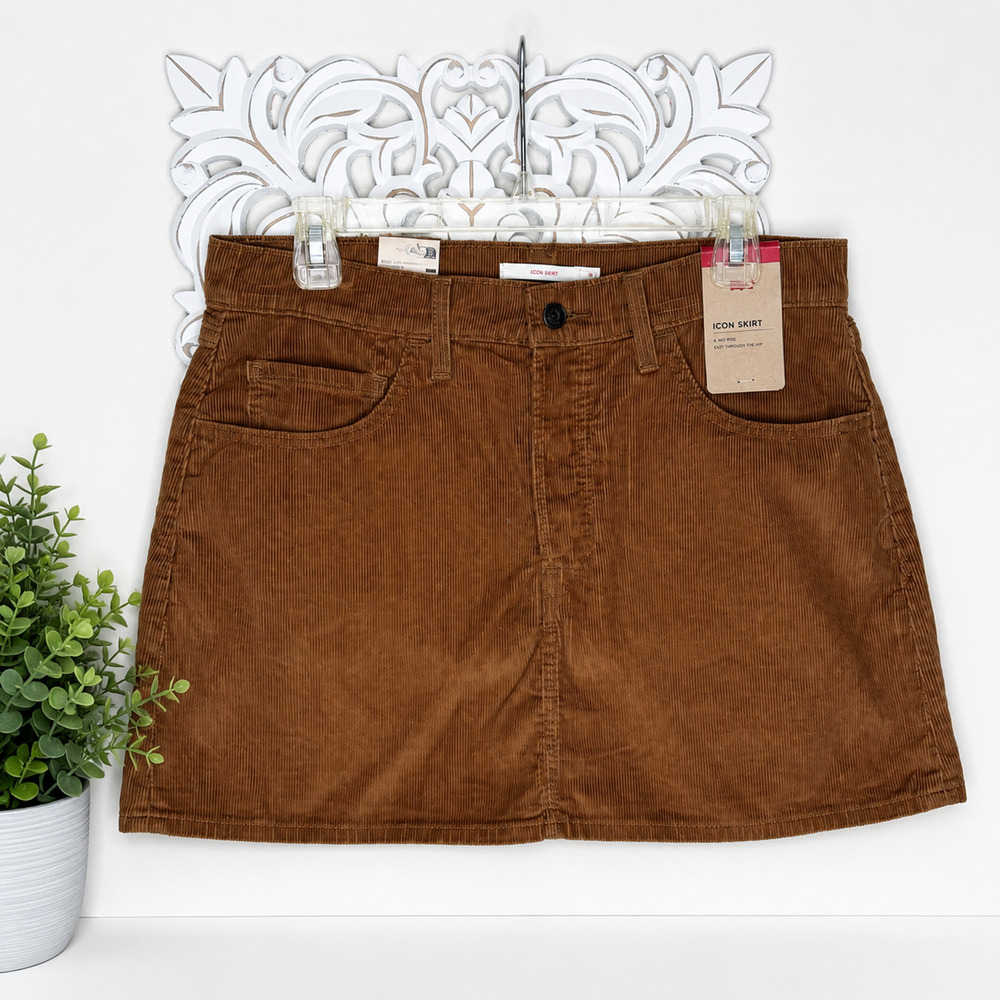Levi's Icon Corduroy Mini Skirt Women's 30 Brown Button Front NWT Mid Rise